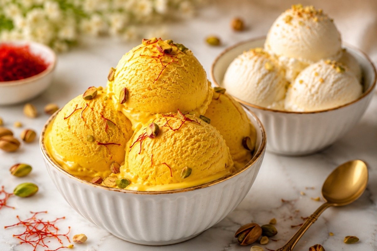 طرز تهیه بستنی سنتی زعفرانی خانگی به ۲ روش؛ با ثعلب و بدون آن