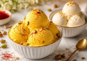 طرز تهیه بستنی سنتی زعفرانی خانگی به ۲ روش؛ با ثعلب و بدون آن